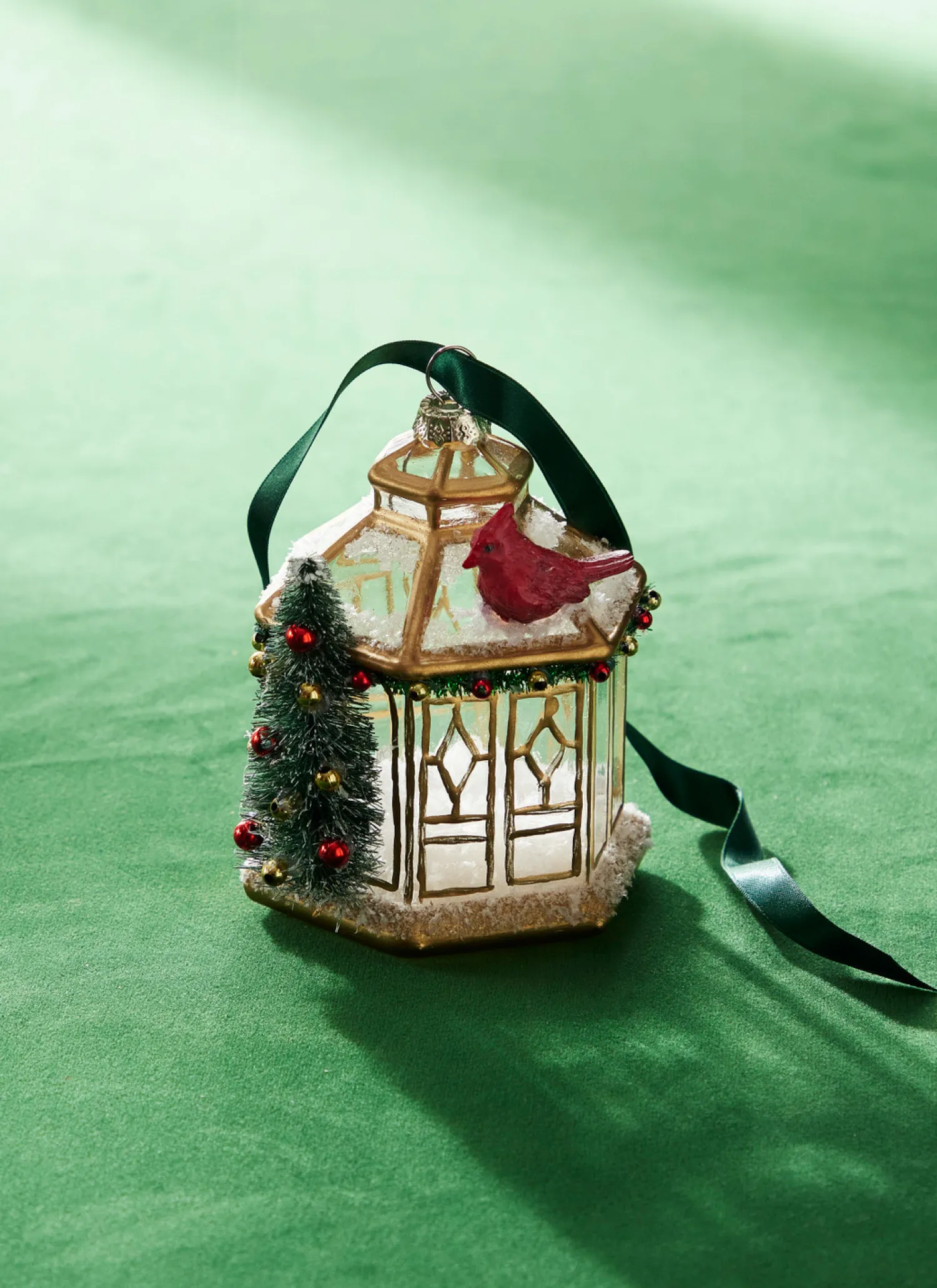 Clearance The Jolly Christmas Shop Raz 3.75" Gold Pagoda With Cardinal Glass Christmas Ornament 4324584