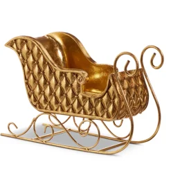 New The Jolly Christmas Shop Raz 12" Gold Quilted Sleigh Christmas Figure 4412154