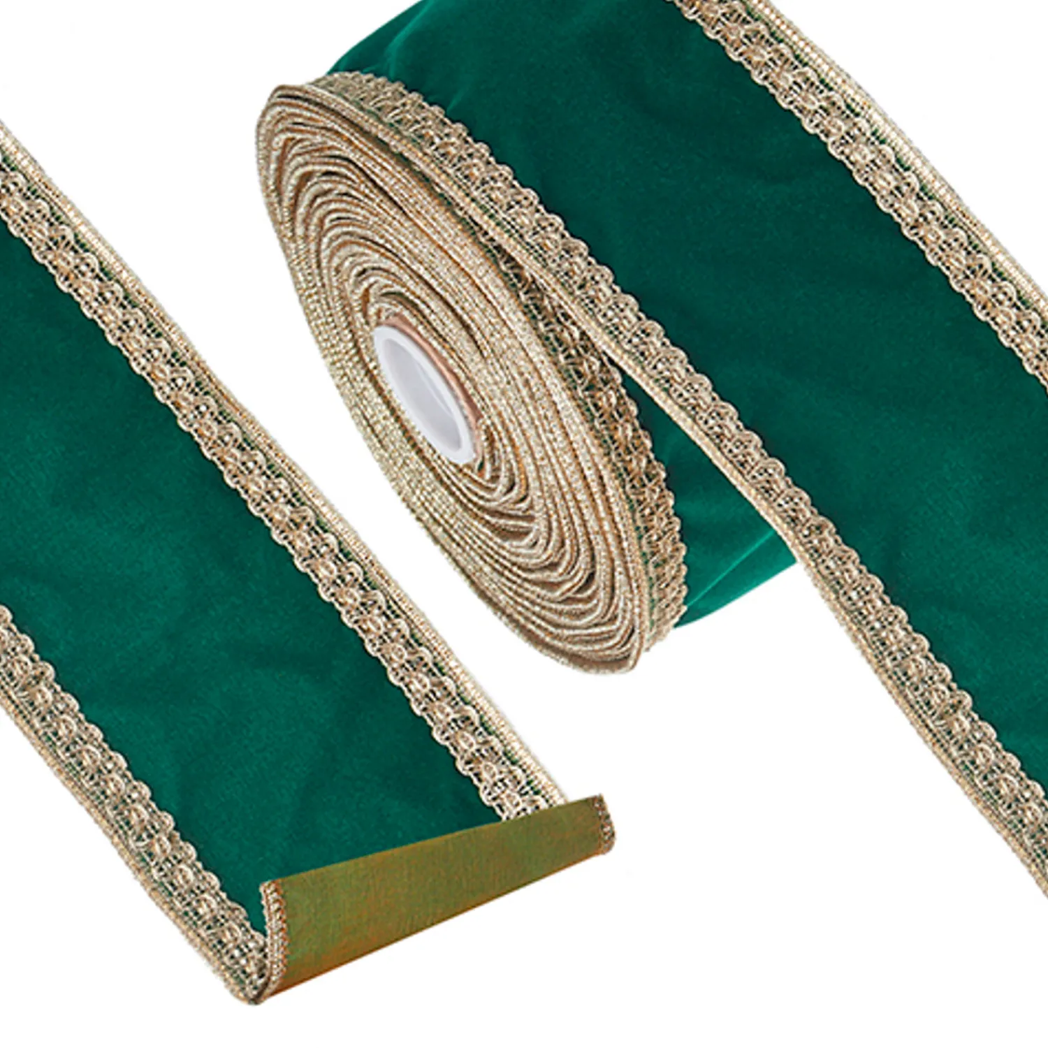 Clearance The Jolly Christmas Shop Raz 4" Green And Gold Trim Velvet Wired Christmas Ribbon R4227734