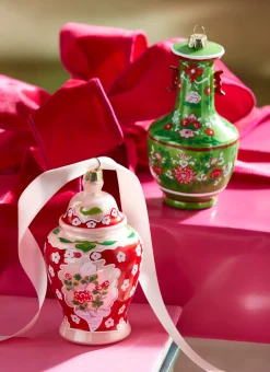 Discount The Jolly Christmas Shop Raz 5" Green And Pink Chinoiserie Jar Glass Christmas Ornament 4352888