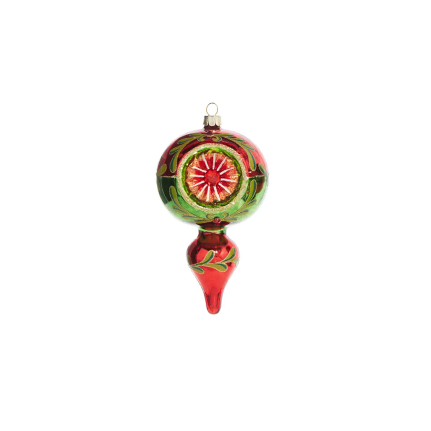The Jolly Christmas Shop Raz 5" Green And Red Finial Reflector Glass Christmas Ornament 4320017