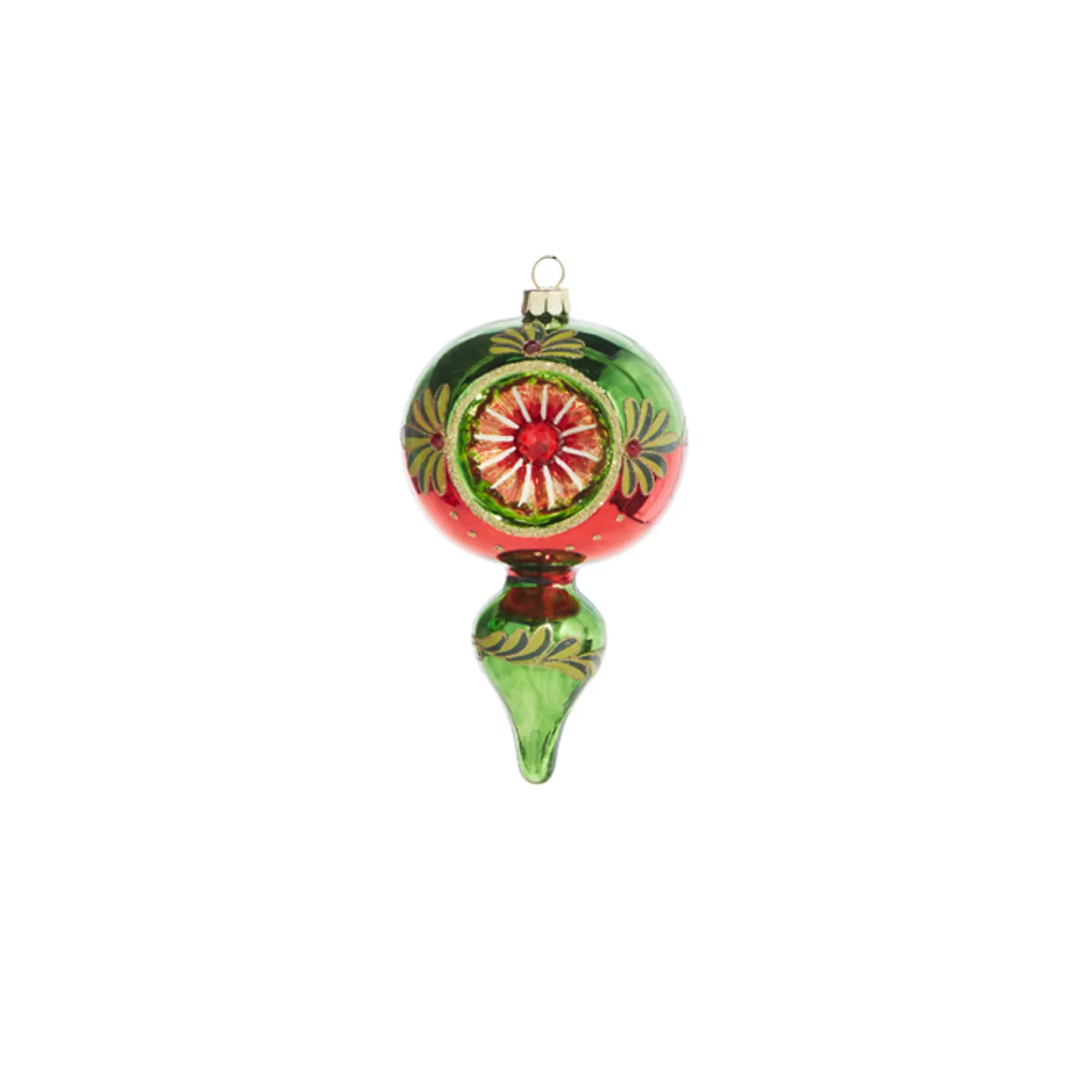 The Jolly Christmas Shop Raz 5" Green And Red Finial Reflector Glass Christmas Ornament 4320017