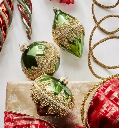 Hot The Jolly Christmas Shop Raz 4" Green Beaded Glass Christmas Ornament 4322800