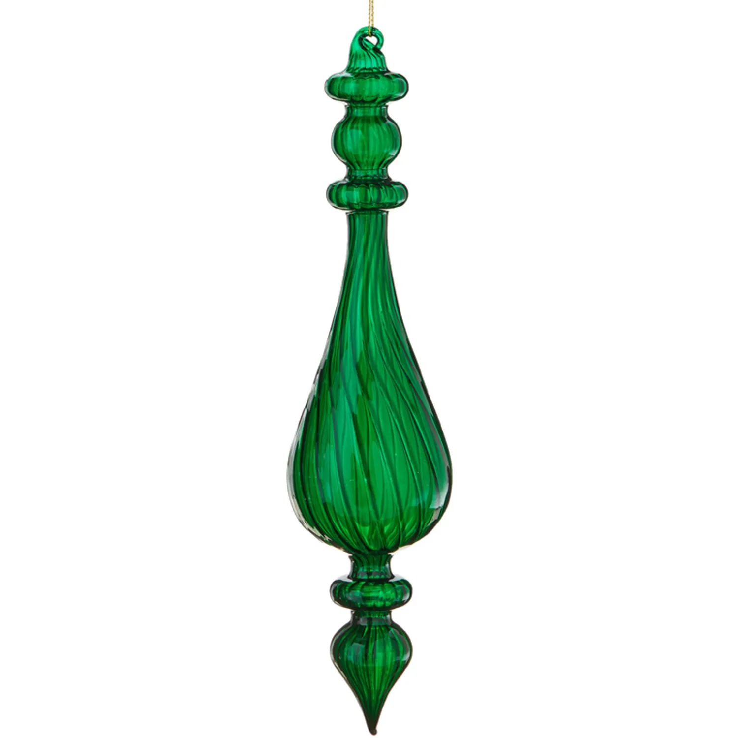 The Jolly Christmas Shop Raz 11.25" Green Finial Glass Christmas Ornament 4122879