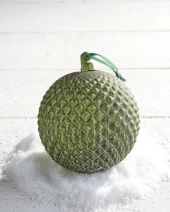 New The Jolly Christmas Shop Raz 6" Green Quilted Ball Glass Christmas Ornament 4022885