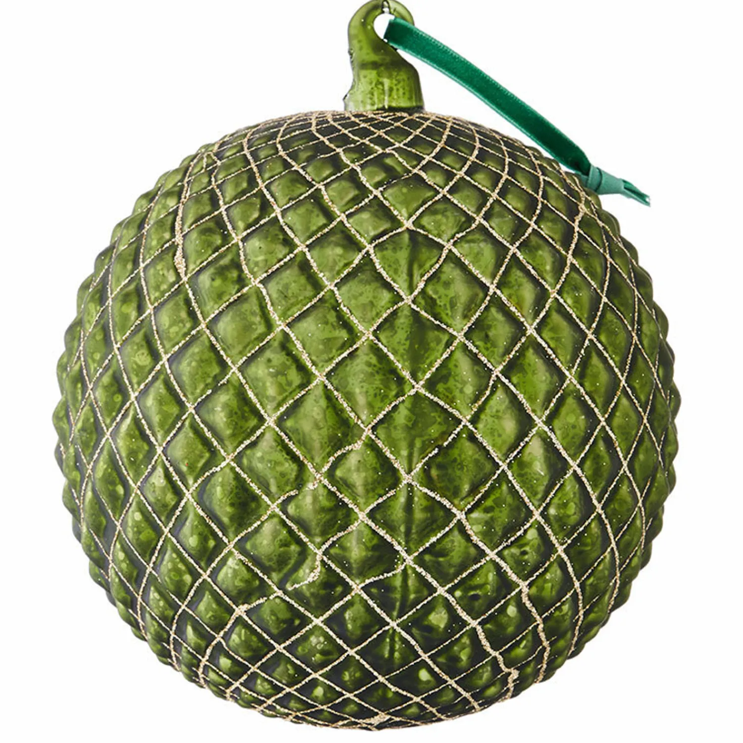 New The Jolly Christmas Shop Raz 6" Green Quilted Ball Glass Christmas Ornament 4022885
