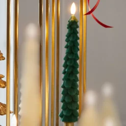 Best The Jolly Christmas Shop Raz 10.5" Green Tree Battery Operated Taper Candle With Lighted Flickering Wick Set Of 2 4432921