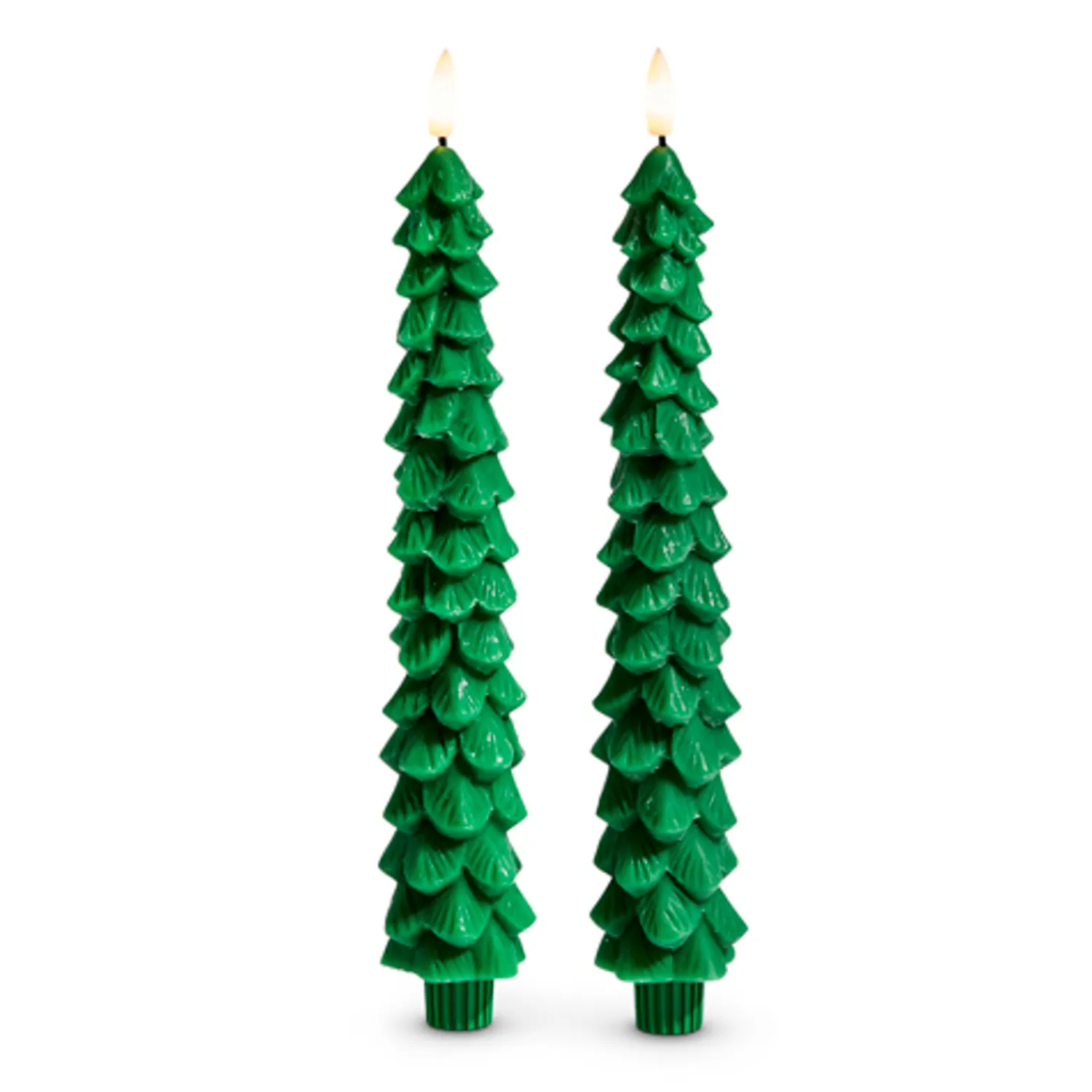 Best The Jolly Christmas Shop Raz 10.5" Green Tree Battery Operated Taper Candle With Lighted Flickering Wick Set Of 2 4432921