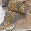The Jolly Christmas Shop Raz 4" Grey And Gold Embroidered Wired Christmas Ribbon R4171868