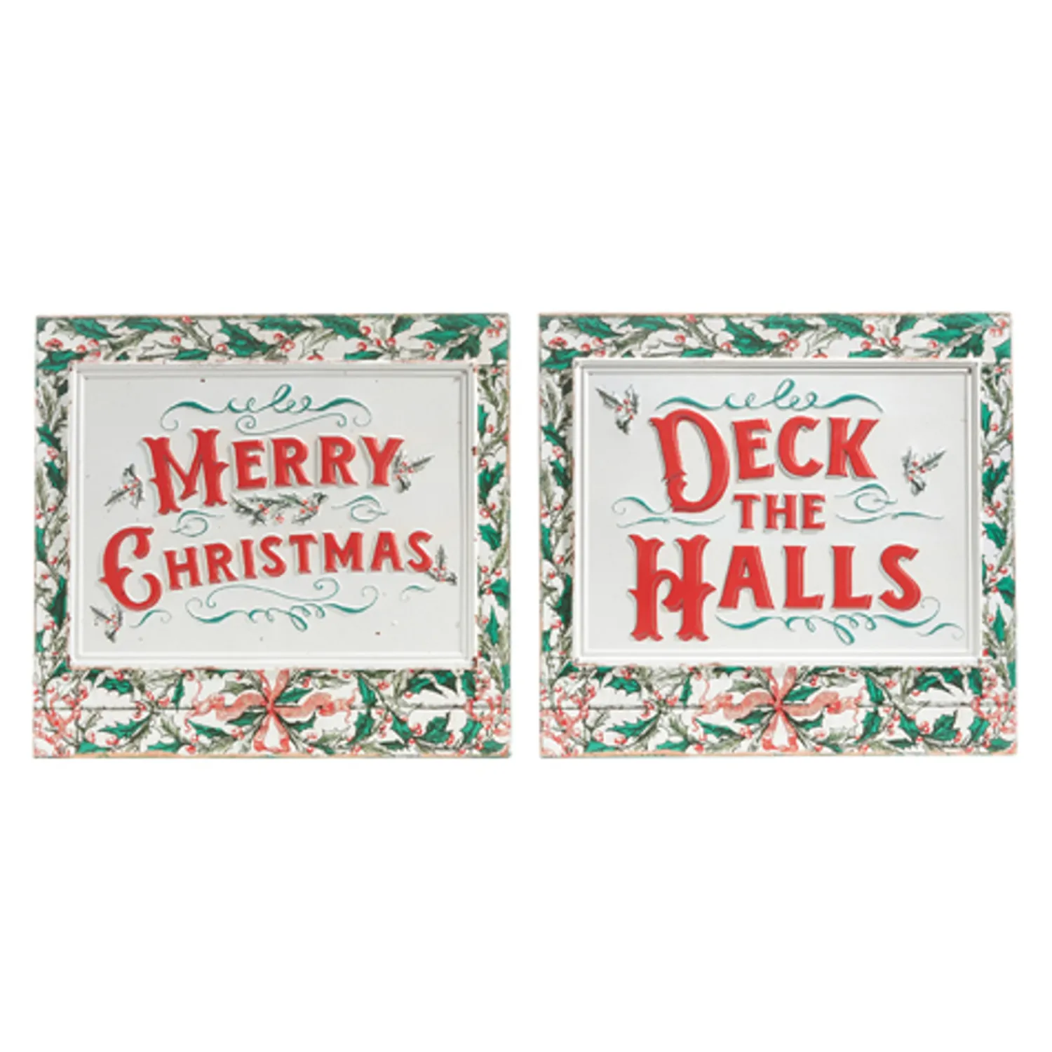 Clearance The Jolly Christmas Shop Raz 16.75" Holiday Greetings Embossed Wall Signs Set Of 2 4312381