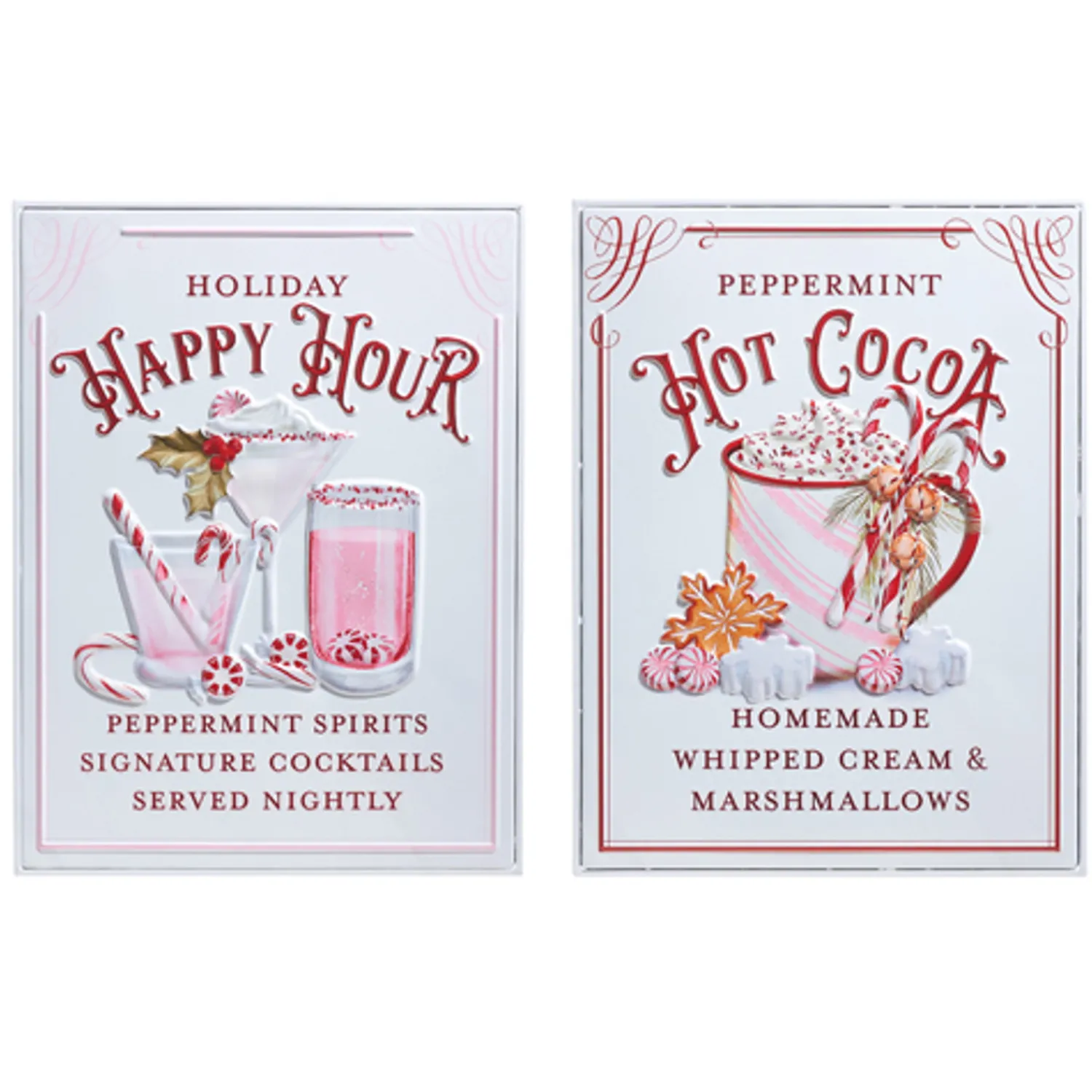 Hot The Jolly Christmas Shop Raz 18" Holiday Refreshments Christmas Cocktails Or Hot Cocoa Metal Embossed Sign 4359013