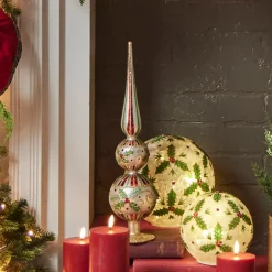 Discount The Jolly Christmas Shop Raz 16.5" Holly Leaf Glass Christmas Finial Decoration 4424546