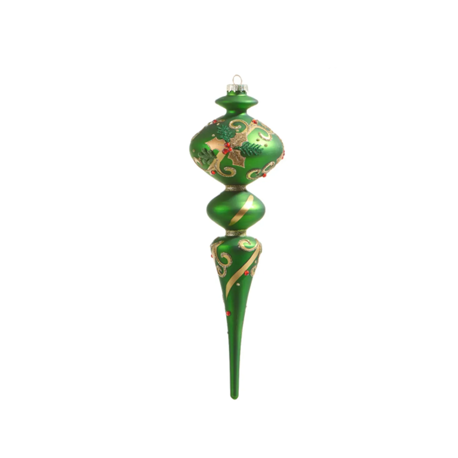 New The Jolly Christmas Shop Raz 11.5" Large Green Holly Leaf Finial Glass Christmas Ornament 4322909