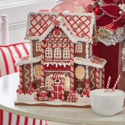 The Jolly Christmas Shop Raz 13" Large Lighted Peppermint Gingerbread Christmas House 4316276