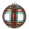 New The Jolly Christmas Shop Raz 5" Large Plaid Ball Glass Christmas Ornament 4224633