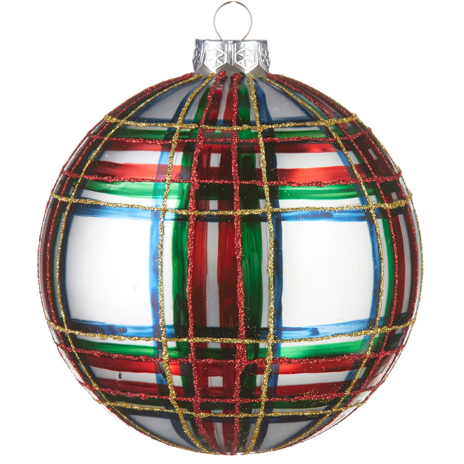 New The Jolly Christmas Shop Raz 5" Large Plaid Ball Glass Christmas Ornament 4224633