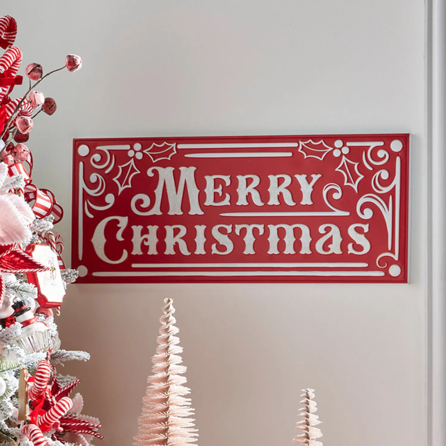 Sale The Jolly Christmas Shop Raz 27.75" Large Red Merry Christmas Embossed Metal Christmas Sign 4359006