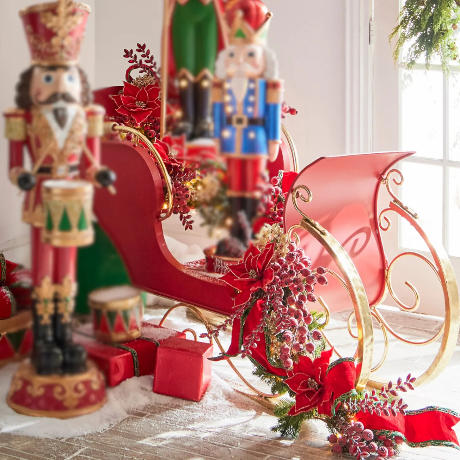 Hot The Jolly Christmas Shop Raz 55.5" Large Red Metal Sleigh Christmas Decoration 4417061