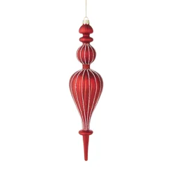 The Jolly Christmas Shop Raz 11.5" Large Red Ribbed Finial Glass Christmas Ornament 4222920