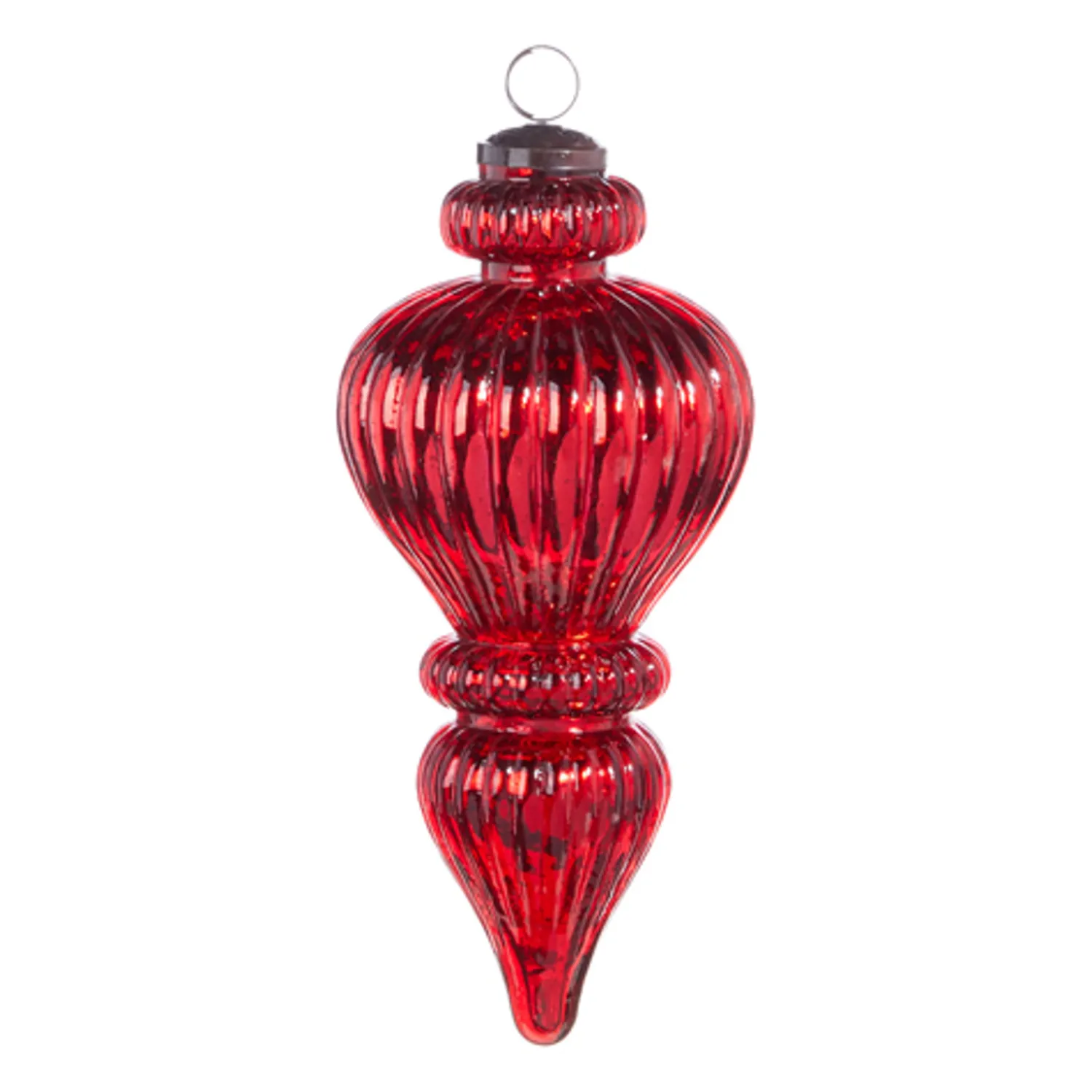 New The Jolly Christmas Shop Raz 10" Large Red Ribbed Finial Glass Christmas Ornament 4300722