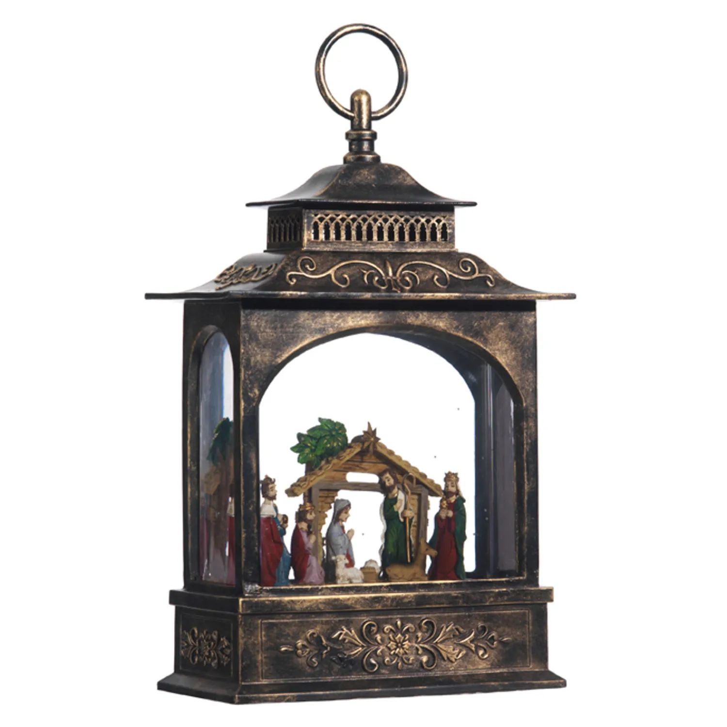 Clearance The Jolly Christmas Shop Raz 11" LED Lighted Nativity Scene In Bronze Christmas Water Globe Lantern 3740512