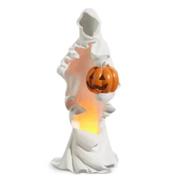 Best The Jolly Christmas Shop Raz 20" Lighted Faceless White Ghost Holding Pumpkin Halloween Figure 4457647