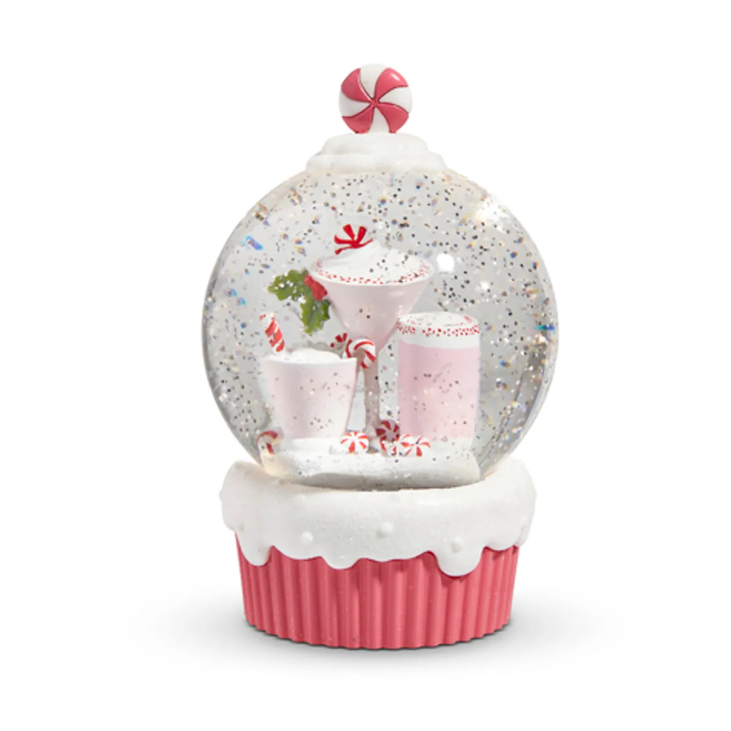 Hot The Jolly Christmas Shop Raz 5" Lighted Peppermint Cocktail Cupcake With Swirling Glitter Christmas Snow Globe 4400768