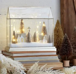 Clearance The Jolly Christmas Shop Raz 12.75" Lighted Snowy Village Terrarium Christmas Decoration 4415619