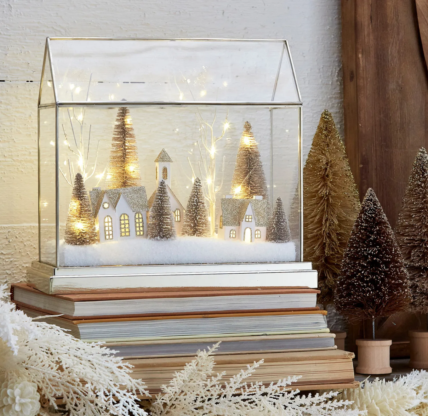 Clearance The Jolly Christmas Shop Raz 12.75" Lighted Snowy Village Terrarium Christmas Decoration 4415619
