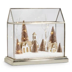 Clearance The Jolly Christmas Shop Raz 12.75" Lighted Snowy Village Terrarium Christmas Decoration 4415619