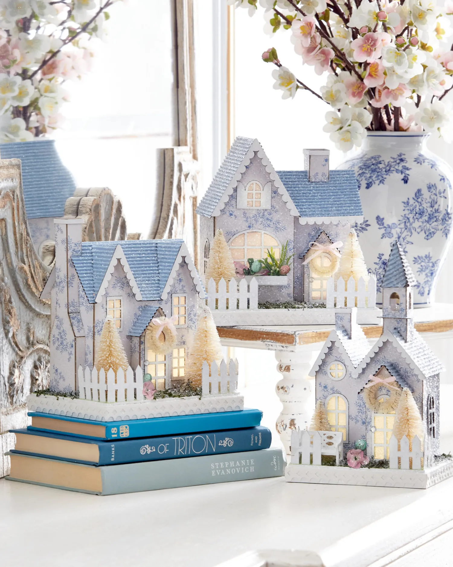 Discount The Jolly Christmas Shop Raz Lighted White With Blue Delft Floral Easter House Or Church