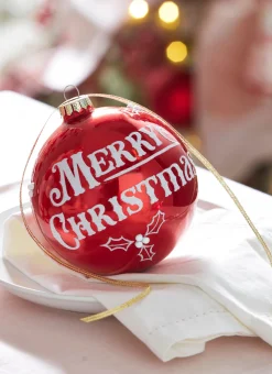The Jolly Christmas Shop Raz 5" Merry Christmas Red Glass Ball Christmas Ornament 4324608