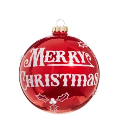 The Jolly Christmas Shop Raz 5" Merry Christmas Red Glass Ball Christmas Ornament 4324608