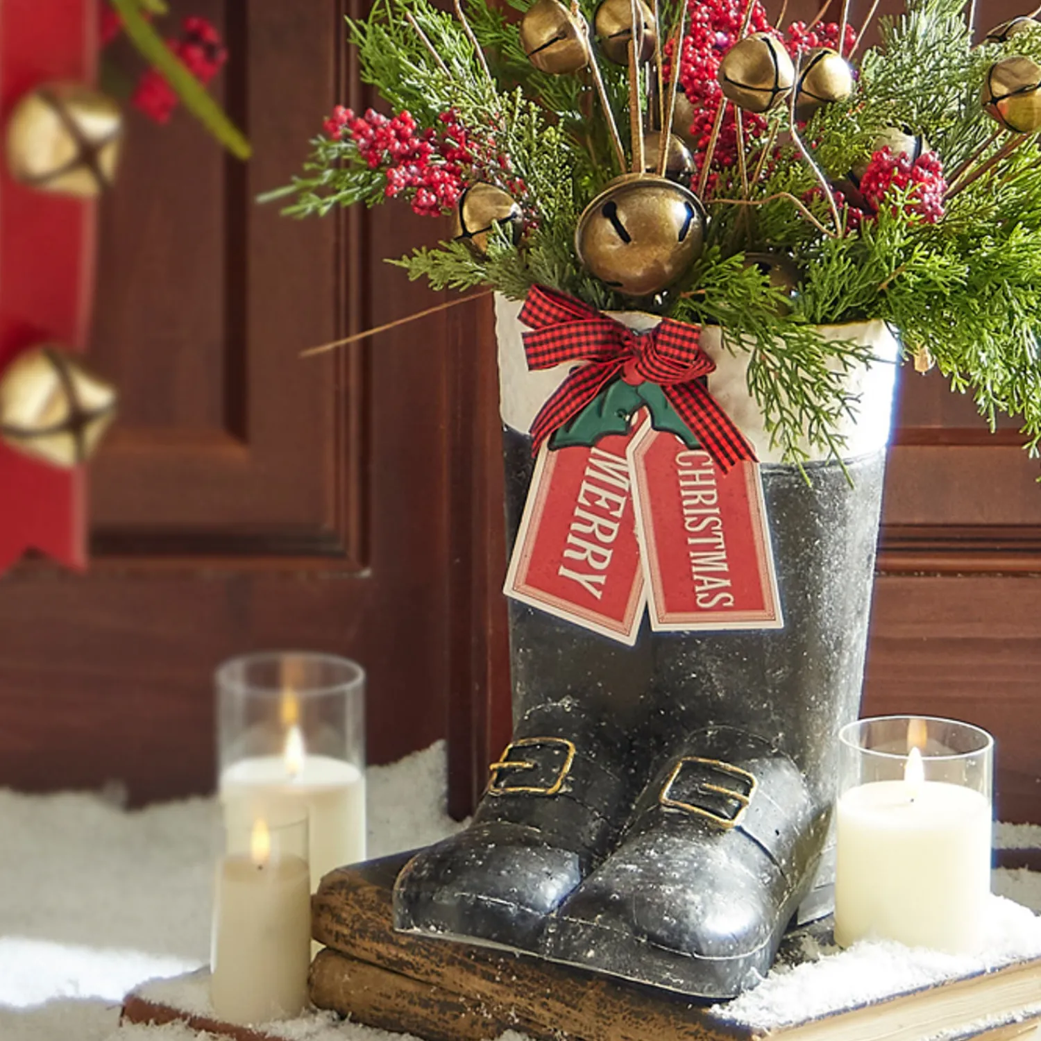 Clearance The Jolly Christmas Shop Raz 11.5" Merry Christmas Santa Boot Container Christmas Decoration 4312337