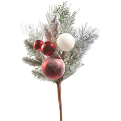 Sale The Jolly Christmas Shop Raz 20" Mixed Greenery And Red And White Ornament Pick Christmas Tree Accessory F4309875