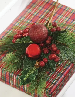 The Jolly Christmas Shop Raz 18.5" Mixed Greenery With Berries And Ornaments Christmas Tree Pick F4226019