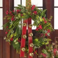 Best The Jolly Christmas Shop Raz 30" Mixed Greenery With Pinecone And Berry Wreath W4111581