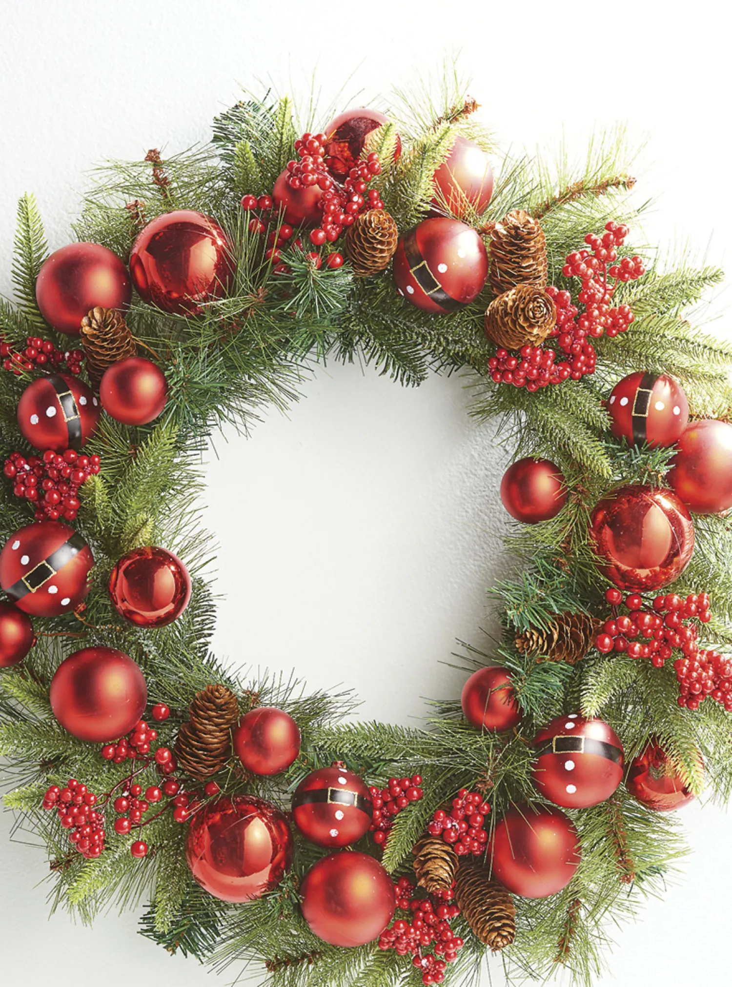 Discount The Jolly Christmas Shop Raz 26" Mixed Pine And Santa Belt Ball Christmas Wreath W4102346