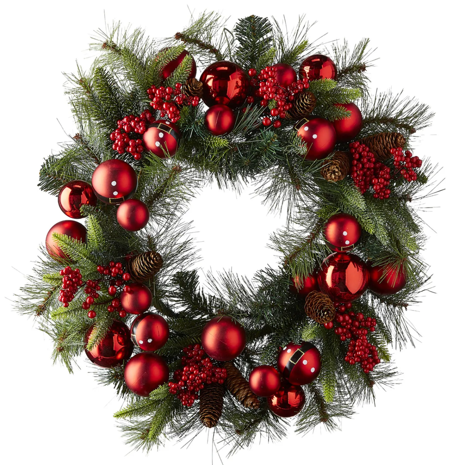 Discount The Jolly Christmas Shop Raz 26" Mixed Pine And Santa Belt Ball Christmas Wreath W4102346