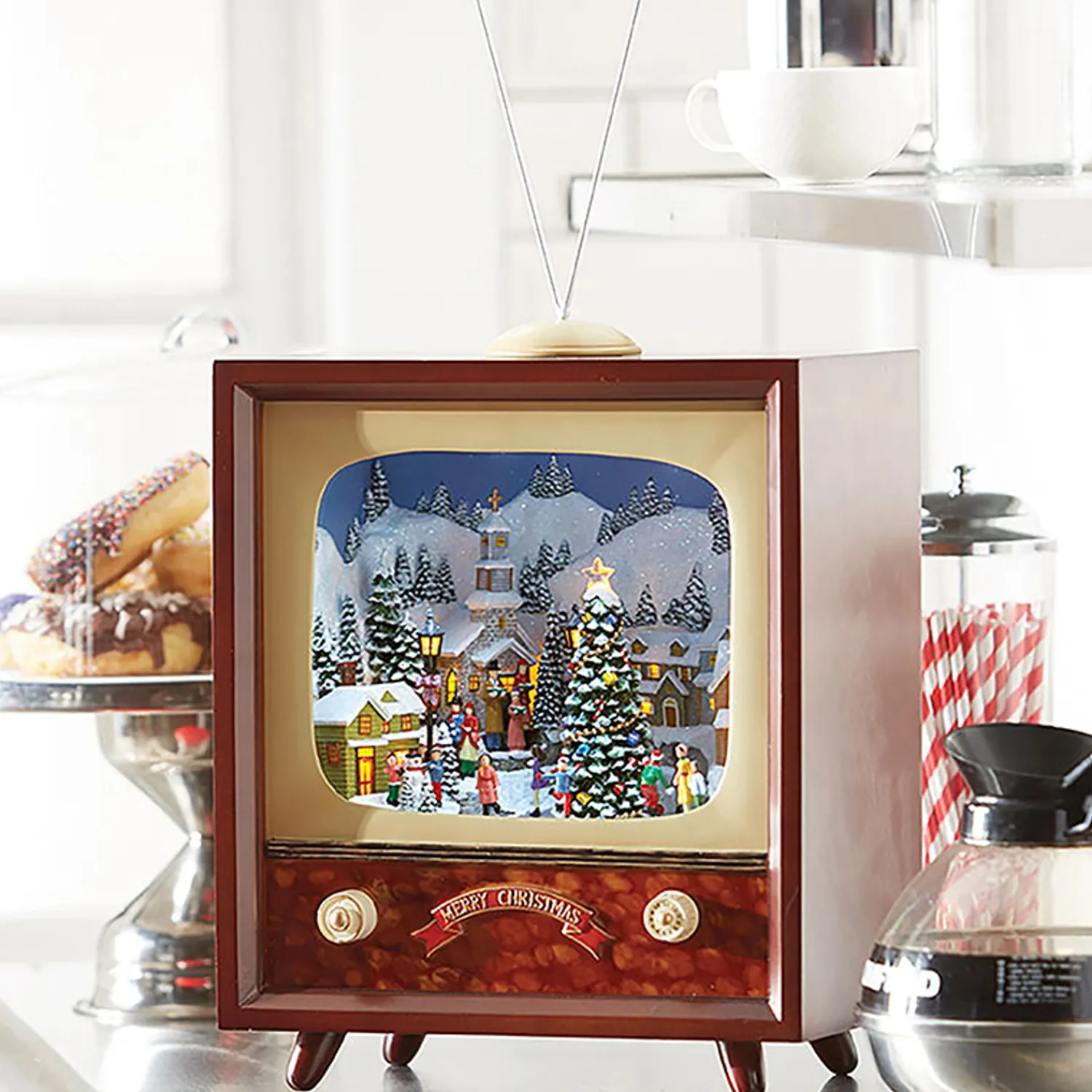 The Jolly Christmas Shop Raz 22" Musical Animated Retro Television TV Christmas Figure 3816449