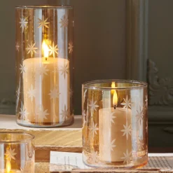 Best The Jolly Christmas Shop Raz 5" Or 8" Etched Gold Star Glass Christmas Candle Holder Or Container