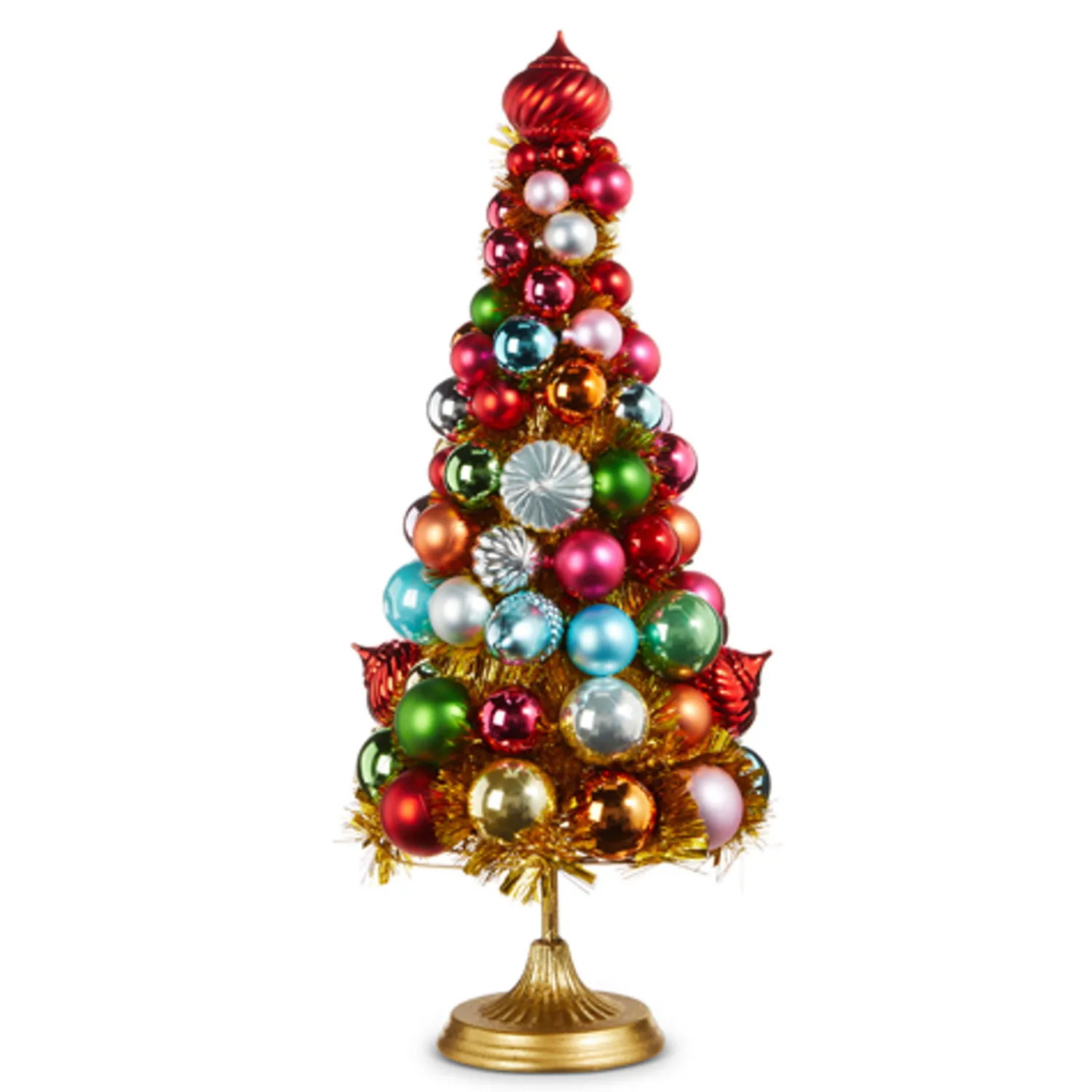Hot The Jolly Christmas Shop Raz 18" Or 21" Gold Tinsel And Multicolor Ornament Christmas Tree