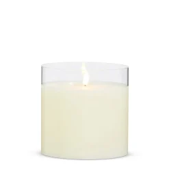 The Jolly Christmas Shop Raz 6" Or 8" Ivory Pillar Battery Operated Flickering Candle In Clear Glass