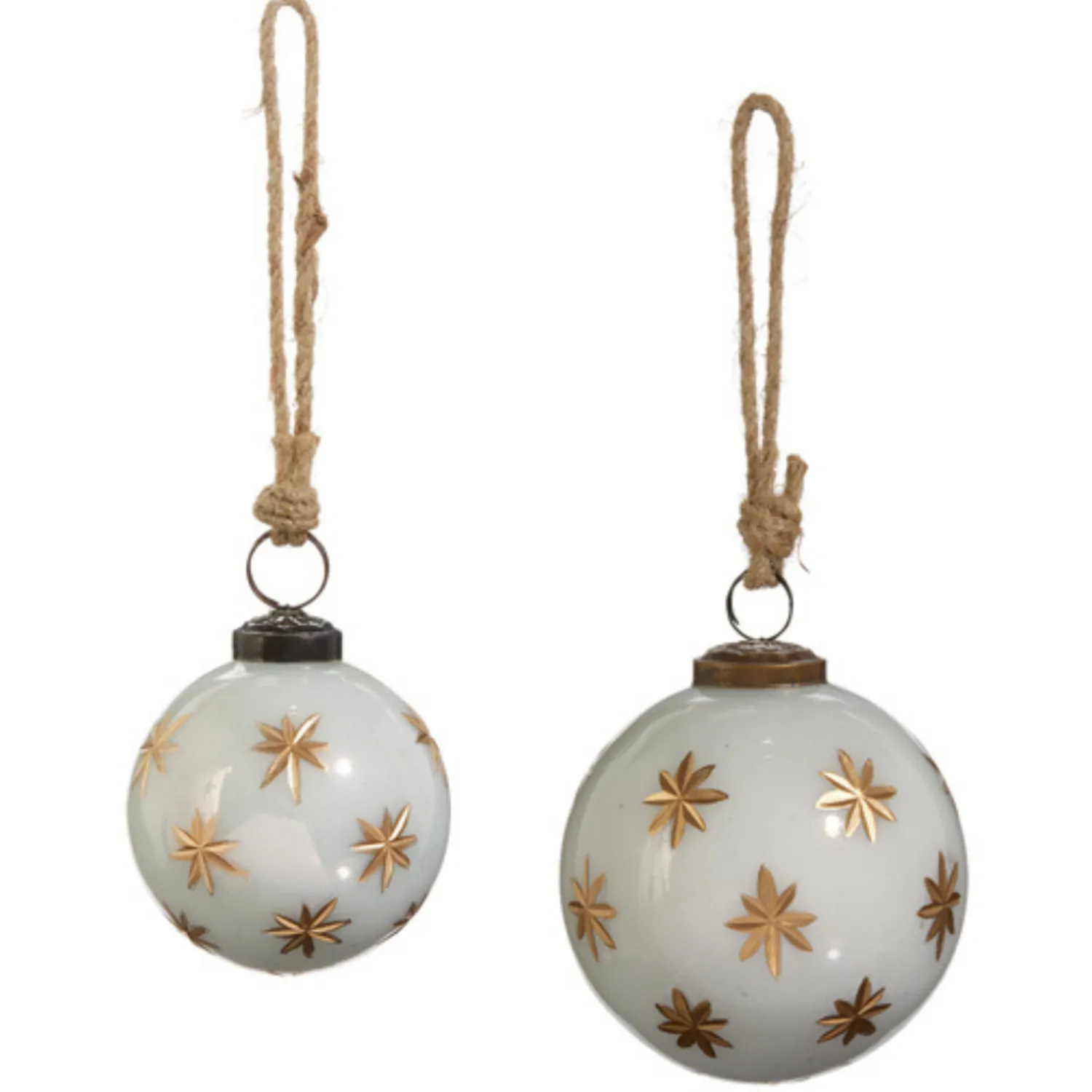 New The Jolly Christmas Shop Raz 3" Or 4" Ivory With Gold Star Etched Glass Ball Christmas Ornament