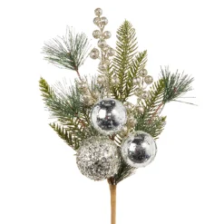 Online The Jolly Christmas Shop Raz 16" Or 27" Pine And Berry With Silver Ball Ornament Christmas Tree Spray