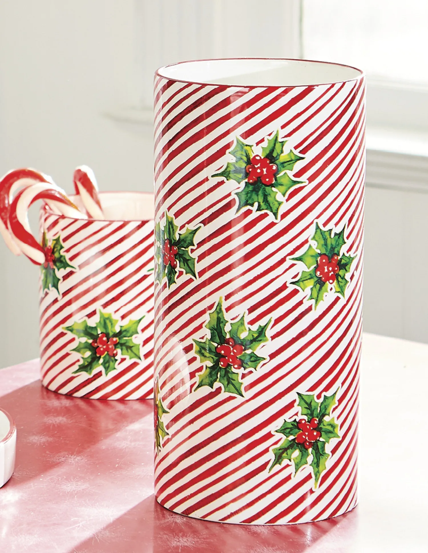 Online The Jolly Christmas Shop Raz 5.75" Or 12" Red And White Striped Holly Berry Christmas Container
