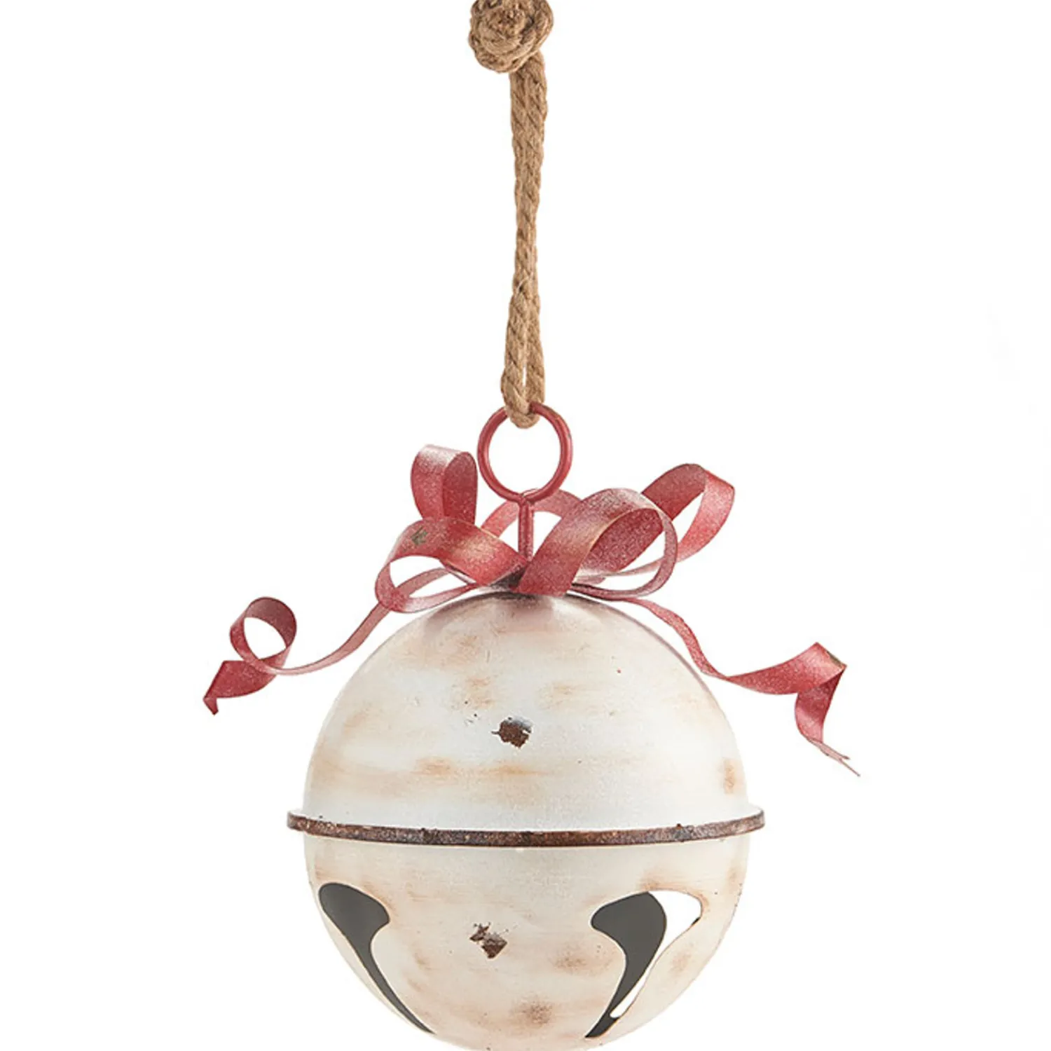 New The Jolly Christmas Shop Raz 11" Or 13.75" White Glittered Jingle Bell With Red Bow Christmas Ornament