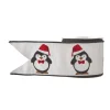 Hot The Jolly Christmas Shop Raz 4" Penguin Embroidered Wired Christmas Ribbon R4171870