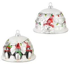 New The Jolly Christmas Shop Raz 4" Penguin Or Polar Bear Igloo Glass Christmas Ornament 4252857