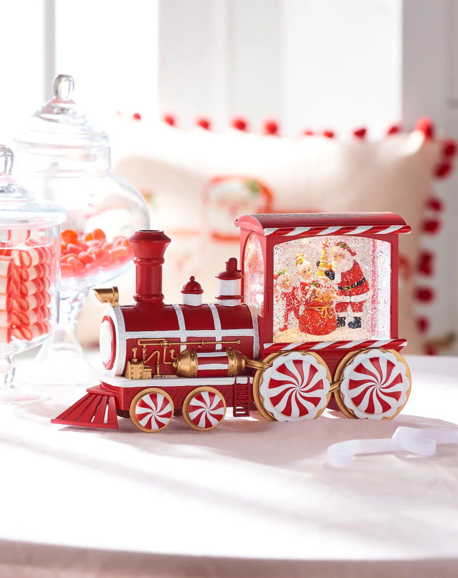 Best The Jolly Christmas Shop Raz 12.5" Peppermint Elves Musical Lighted Water Globe Train 4300753